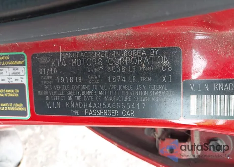 2010 Kia Rio Lx z USA, uszkodzony, nr VIN KNADH4A35A6665417